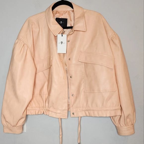 NWT 7 For All Mankind Vegan Leather Peach Jacket women's size large - Picture 1 of 17